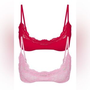NWT SKIMS Red and Pink Lace Bralette Thong Set
